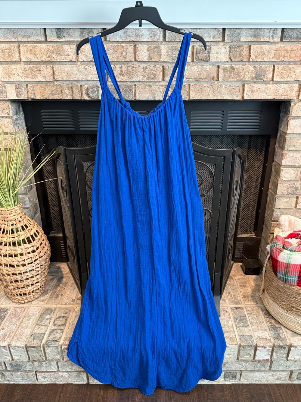 Old Navy long gauze dress with tie back in royal blue, Large, EUC